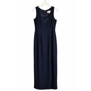 Nite Lite 2 Piece Formal Dress Jacket Womens 8 Navy Blue Beaded Evening Gown